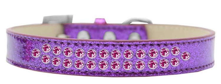 Two Row Bright Pink Crystal Size 14 Purple Ice Cream Dog Collar